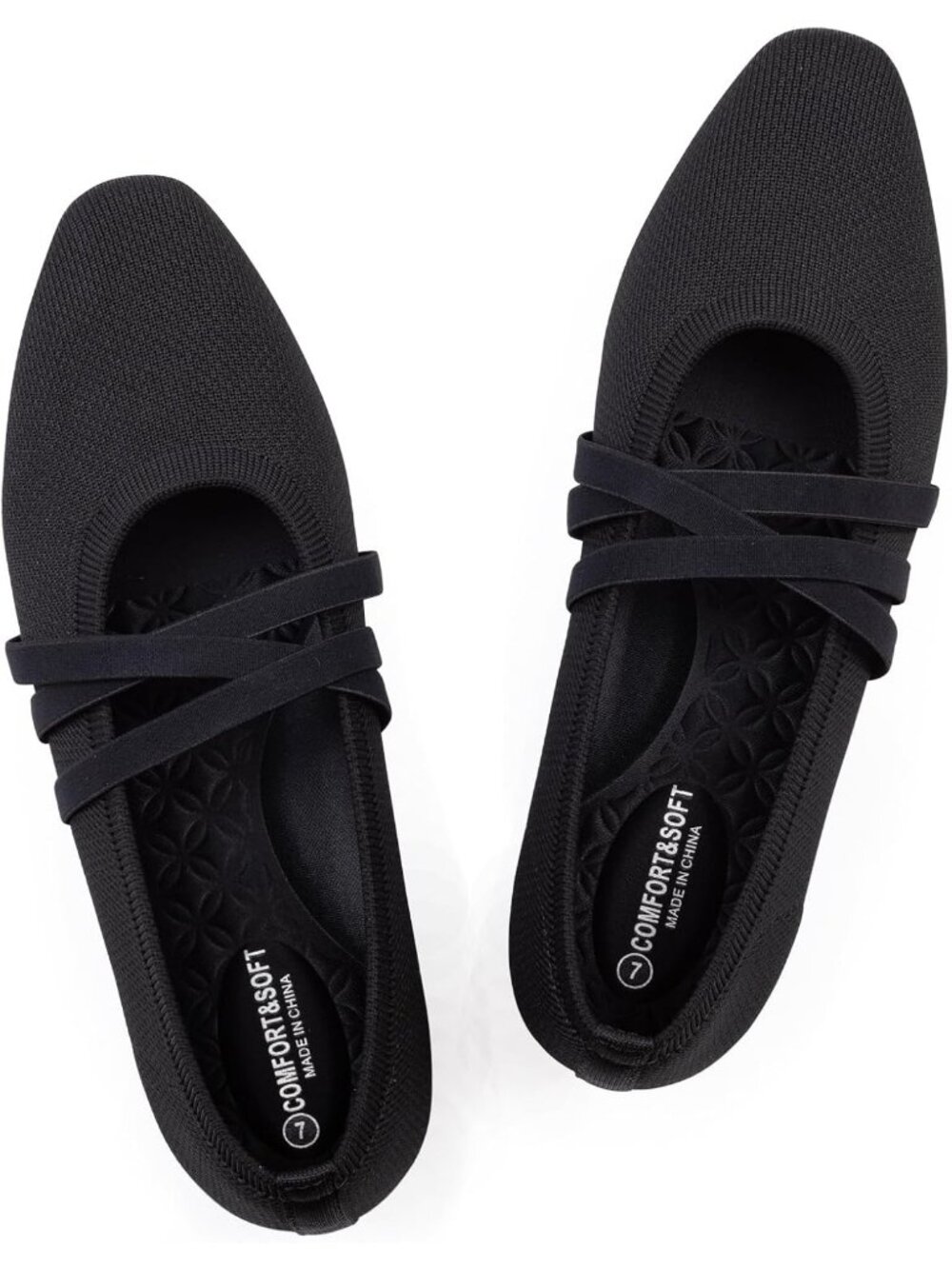 Women's Black Knit Square Toe Ballet Flats Mary Jane Slip On Causal Shoes